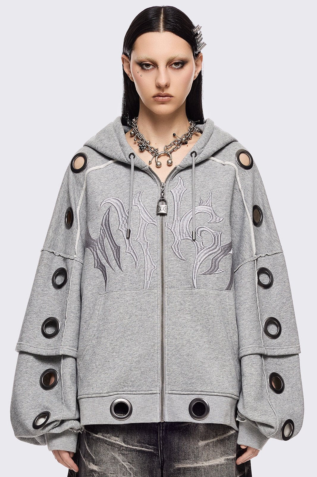 Hexa Grey Zip Up Hoodie | Minga London Signature