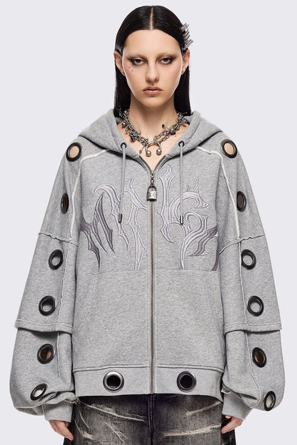 Hexa Grey Zip Up Hoodie | Minga London Signature