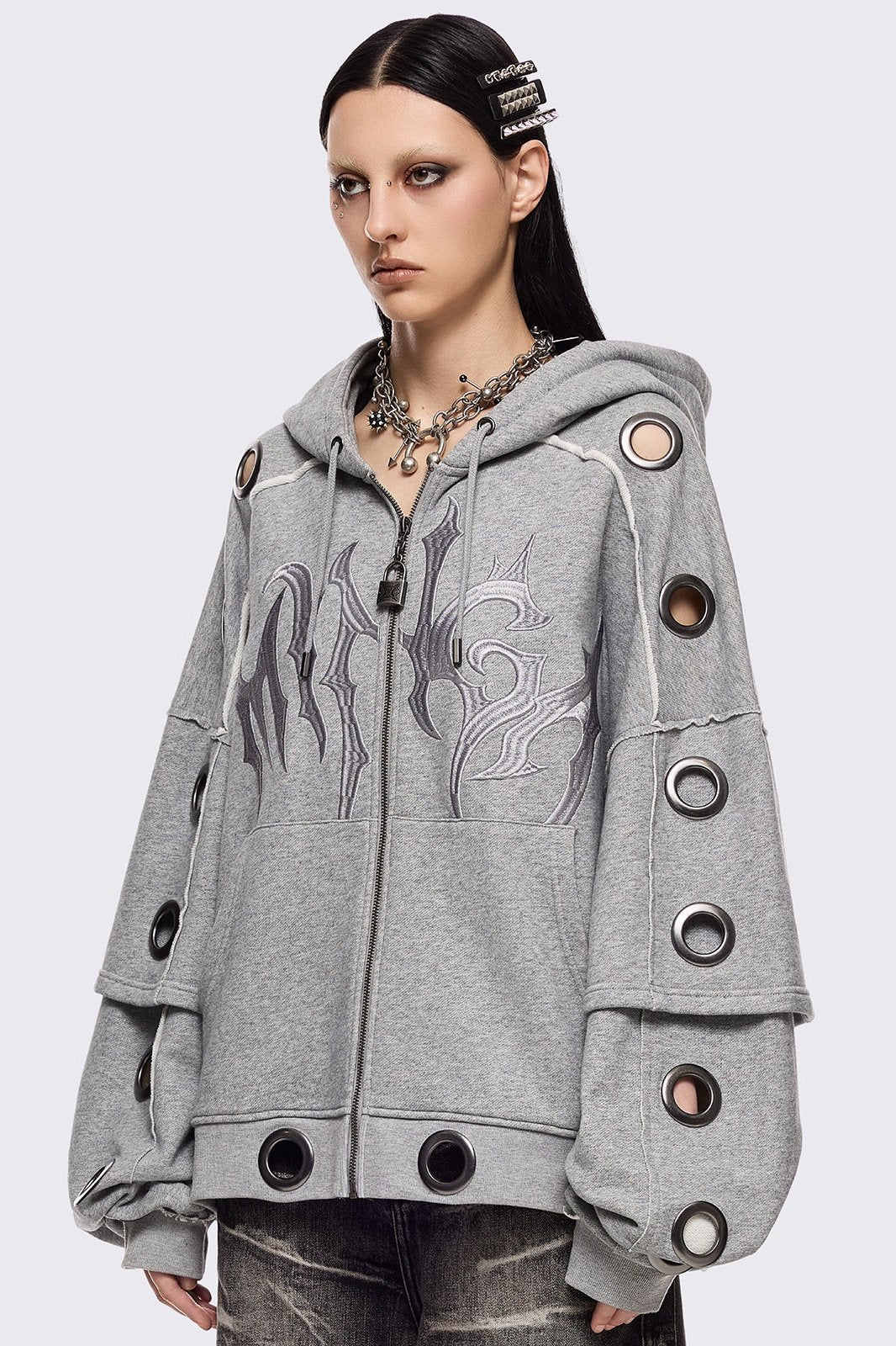 Hexa Grey Zip Up Hoodie | Minga London Signature