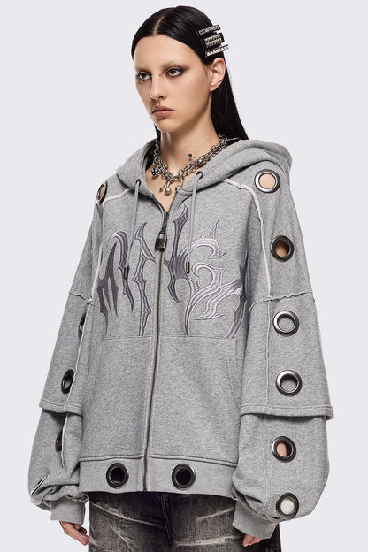 Hexa Grey Zip Up Hoodie | Minga London Signature