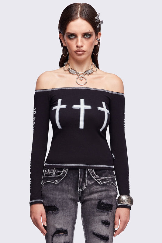 Look at Me Black Off-Shoulder Top | Minga London Exclusive