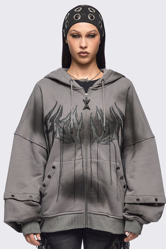 Heaven Grey Washed Zip Up Hoodie | Minga London Featured