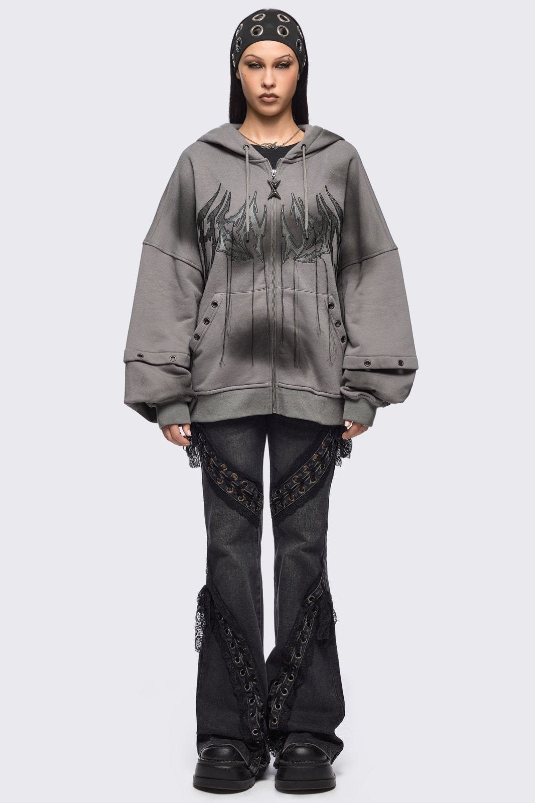Heaven Grey Washed Zip Up Hoodie | Minga London Featured