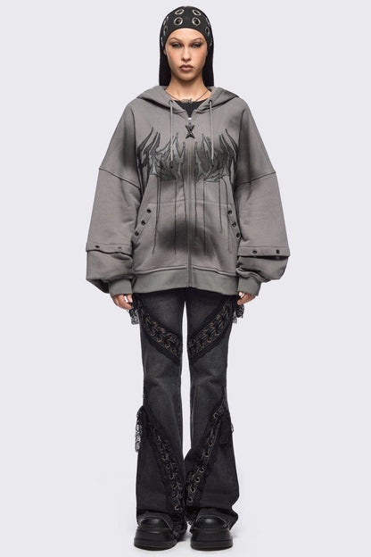 Heaven Grey Washed Zip Up Hoodie | Minga London Featured