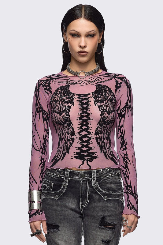 Wing It Pink Mesh Top | Minga London Latest
