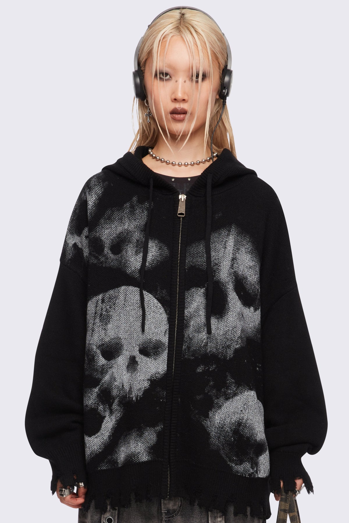 Skull Crusher Knitted Zip-Up Hoodie | Minga London Customer Favorite