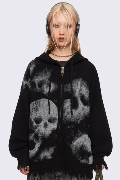 Skull Crusher Knitted Zip-Up Hoodie | Minga London Customer Favorite