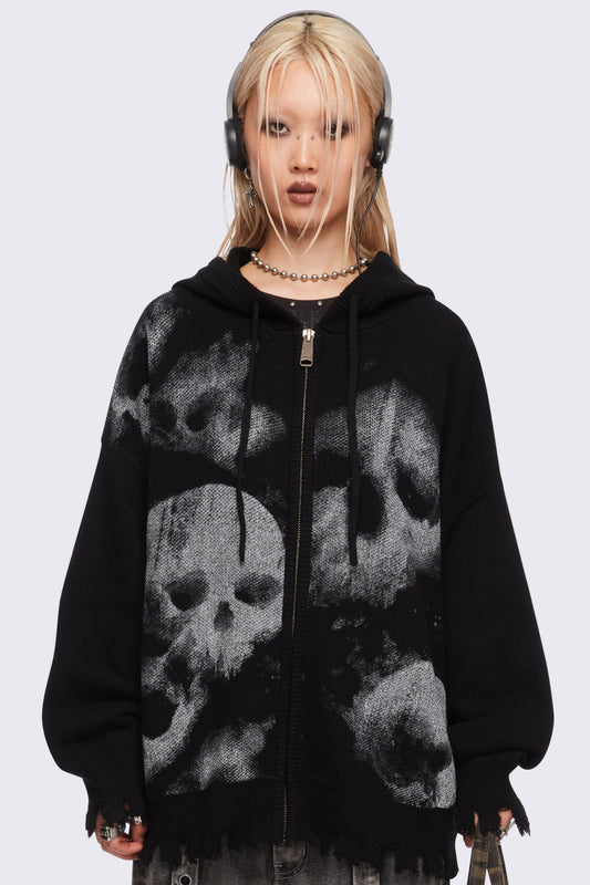 Skull Crusher Knitted Zip-Up Hoodie | Minga London Customer Favorite
