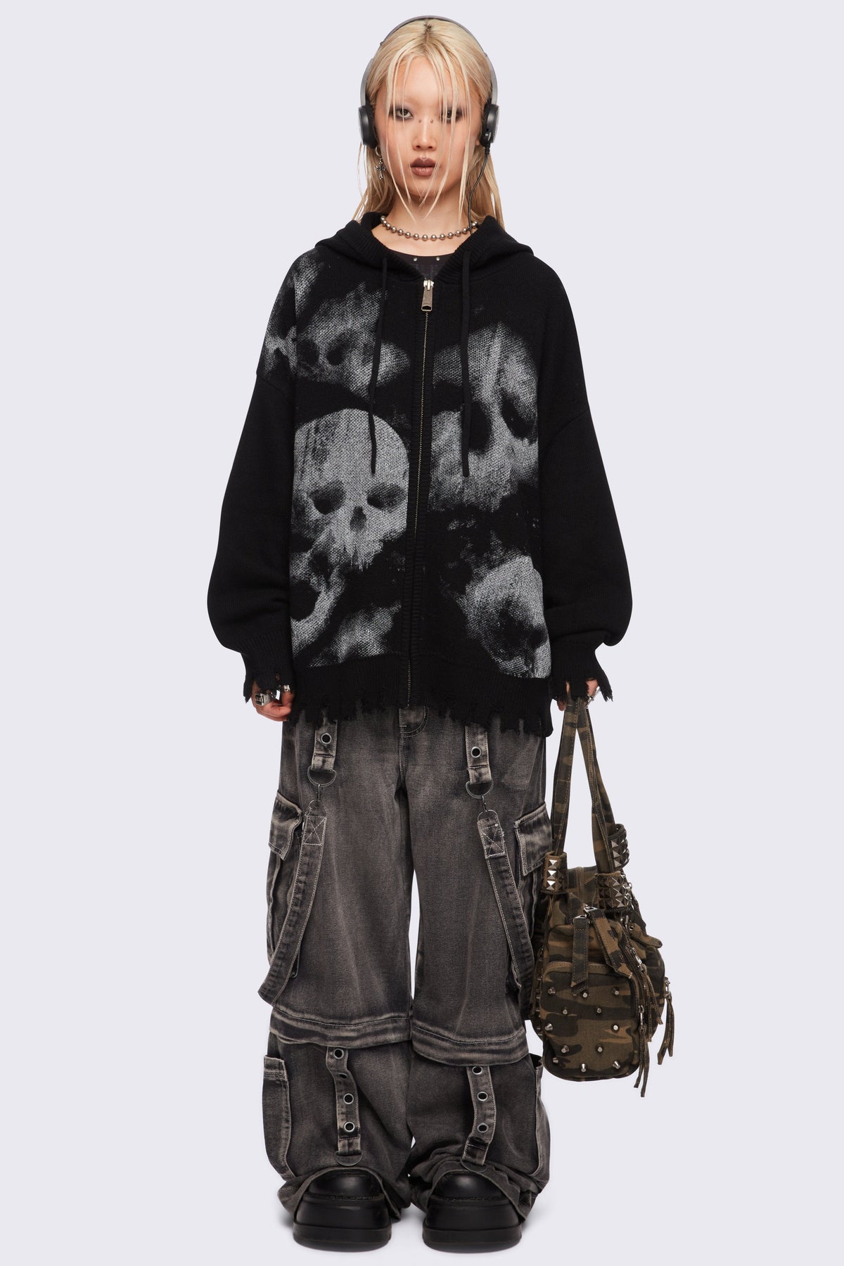 Skull Crusher Knitted Zip-Up Hoodie | Minga London Customer Favorite